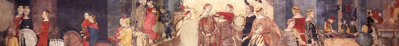 Ambrogio Lorenzetti - Effetti del Buon Governo in città, 1337-1340, 14 m. circa, Sala della Pace, Palazzo Pubblico, Siena